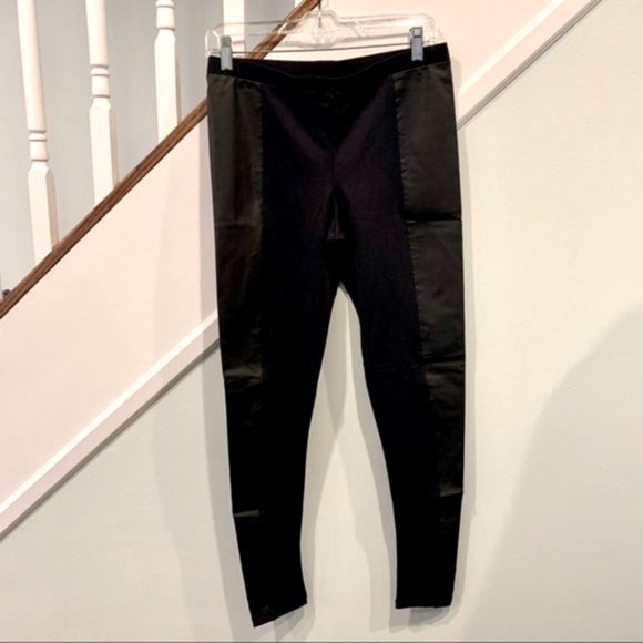 David Lerner Contrast Panel Leggings Faux Leather Black Women’s Size Large - Picture 2 of 7